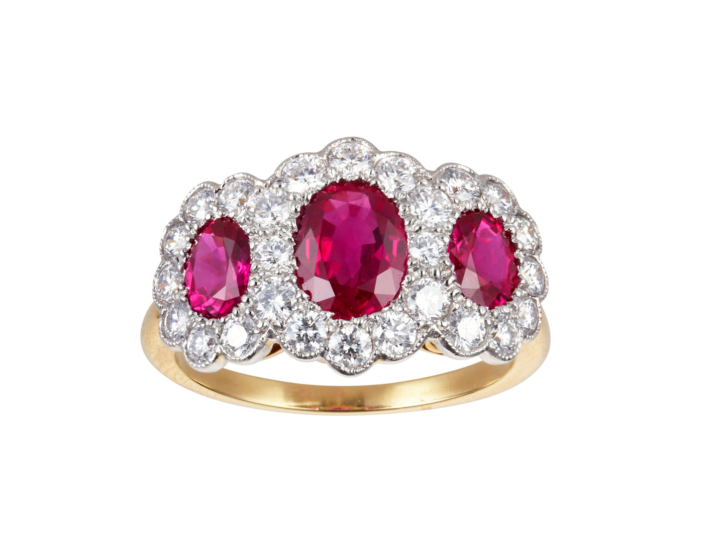 Oval sapphire and diamond triple cluster engagement ring (OUT OF STOCK)