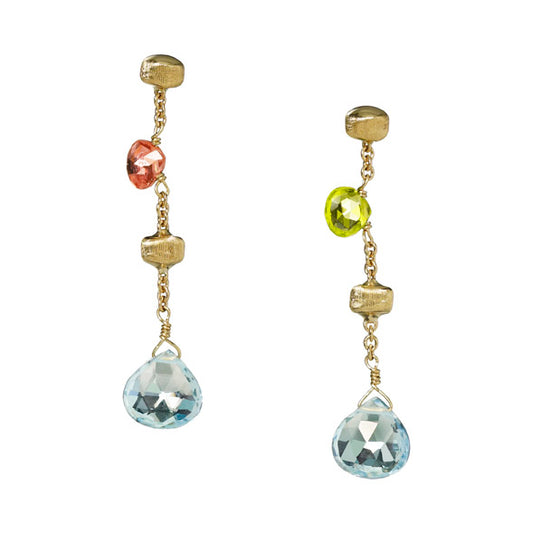 New Paradise 18ct yellow gold and multi gemstone drop earrings by Marco Bicego