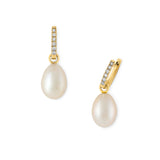 Carnival diamond hoop and pearl drop earrings by Nigel Milne