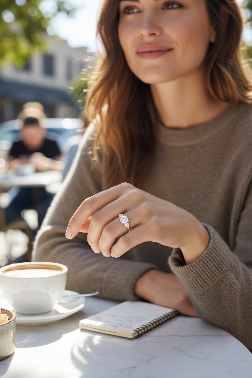Brilliant and pear shaped diamond ring