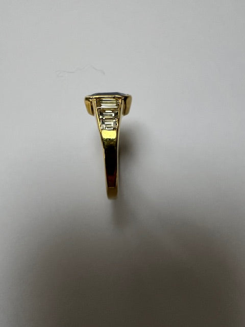 Emerald cut sapphire and baguette cut diamond ring (OUT OF STOCK)