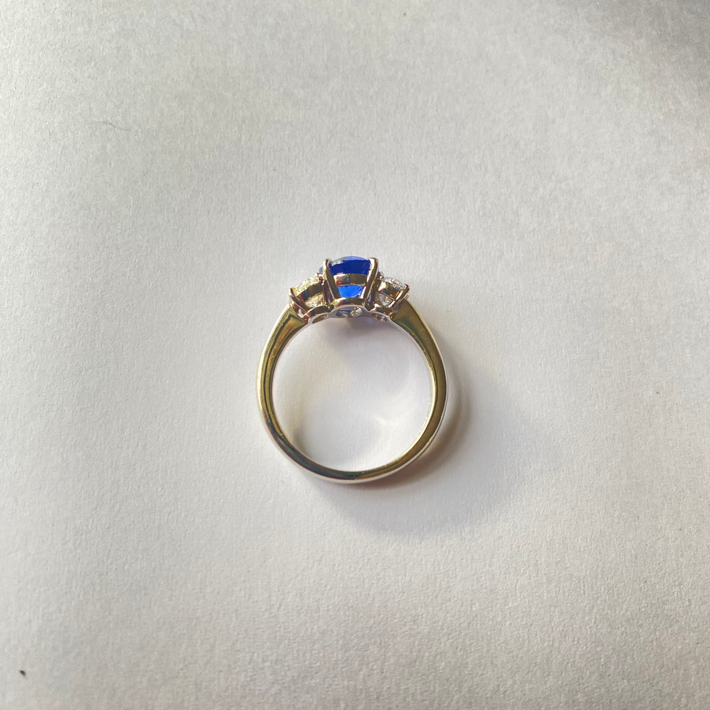 Oval sapphire and diamond three stone ring (OUT OF STOCK)