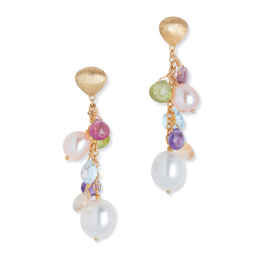 NEW - Paradise 18ct yellow gold, mixed gemstone and pearl earrings by Marco Bicego