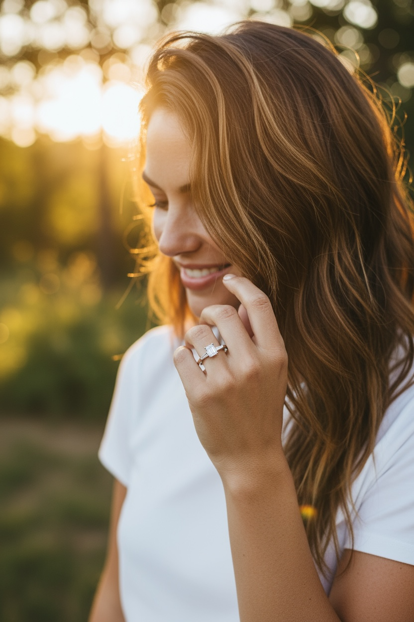 Emerald cut and tapered baguette cut diamond ring