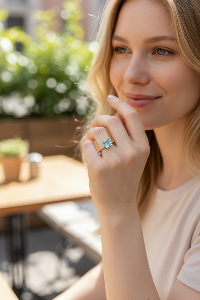 Aquamarine and diamond ring
