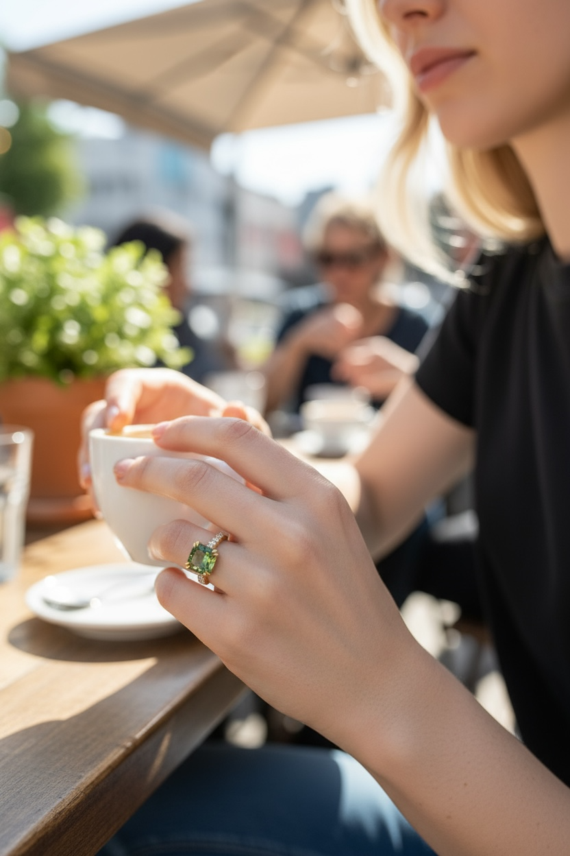 Green Tourmaline and diamond ring