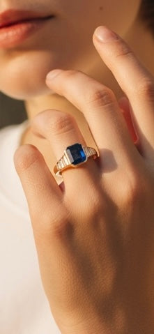 Emerald cut sapphire and baguette cut diamond ring (OUT OF STOCK)