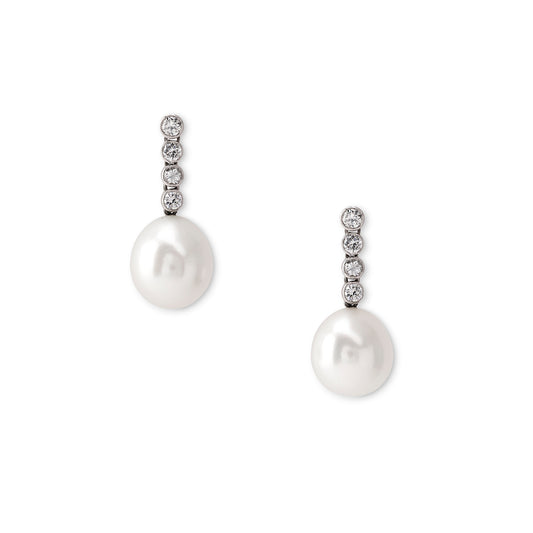 Diamond and pearl drop earrings
