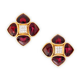 Pair 18ct yellow gold, garnet and pave set diamond earclips by Antonini