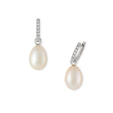Carnival diamond hoop earrings with pearl drops by Nigel Milne