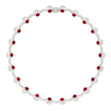 Ruby, brilliant and baguette diamond necklace