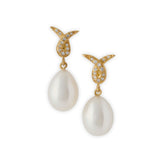 18ct yellow gold, diamond and pearl Wings earrings by Nigel Milne