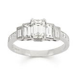 Emerald cut diamond five stone engagement ring