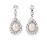 Brilliant cut diamond and pearl drop cluster earrings