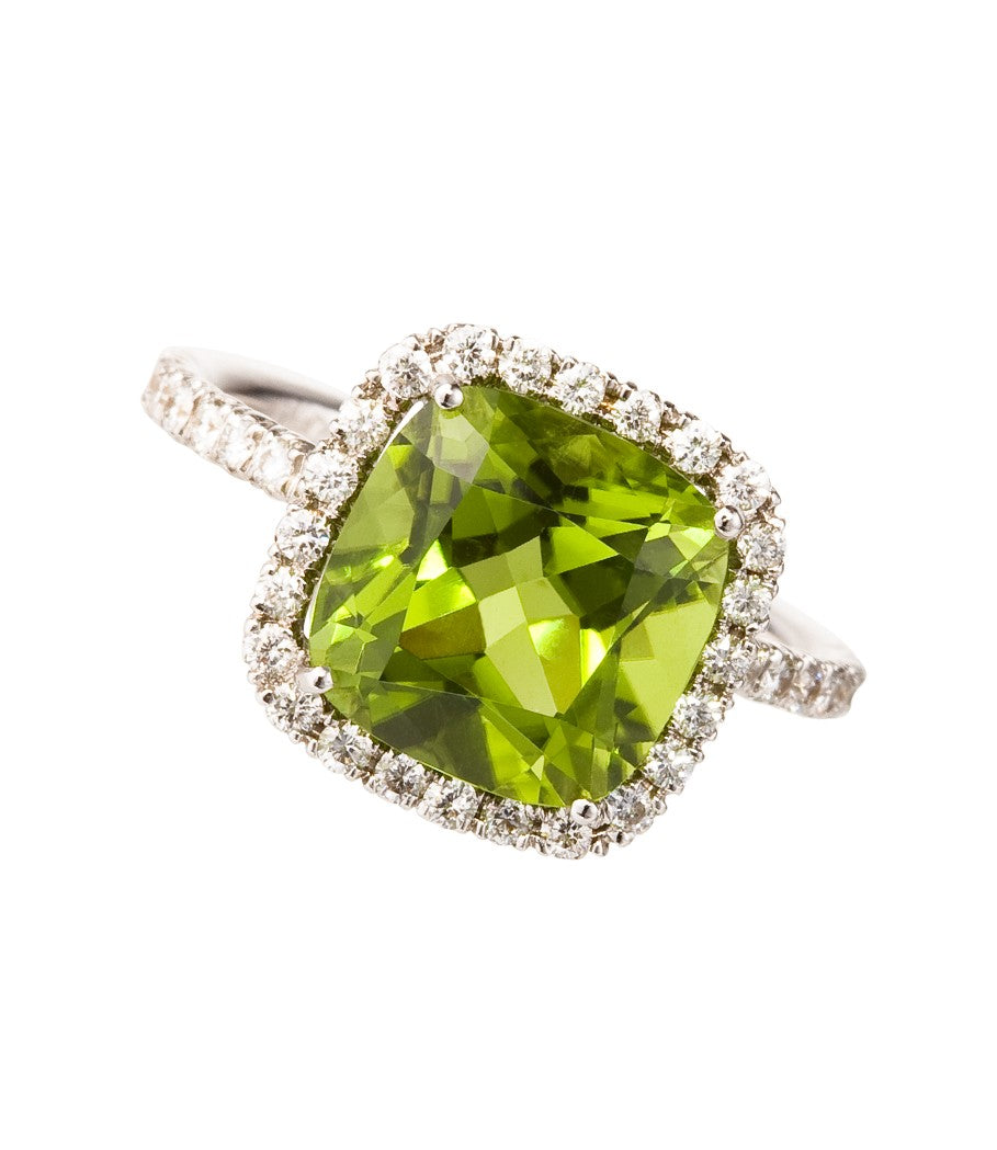 Carnival Peridot and diamond ring by Nigel Milne